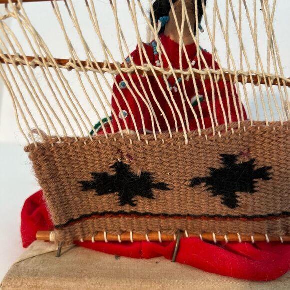 NAVAJO MINI LOOM WITH PICTORIAL WEAVING, CACRBW FIBER ART SCULPTURE VINTAGE RARE - Picture 4 of 16